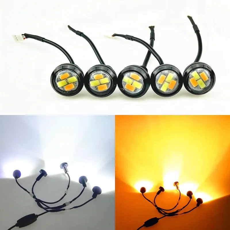 23mm Car DIY LED DRL Eagle Eye Daytime runing lights Warning Fog lights turning signal White Amber Double Color 10pcs set