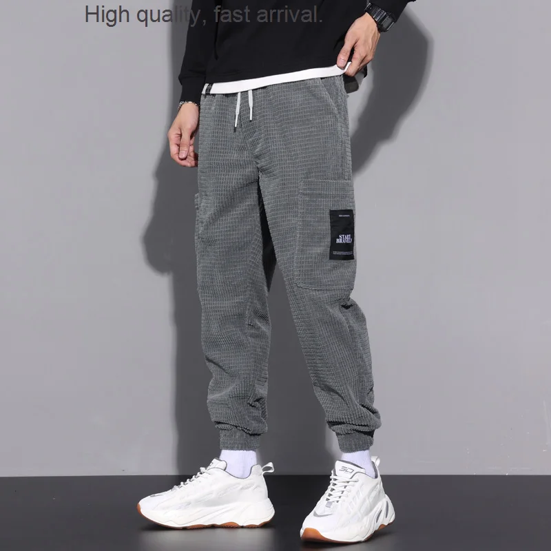 Pants Corduroy Sports Men's Autumn New Trendy Loose Tappered Sweatpants Large Size Plaid Casual Long Pants mens fashion