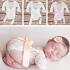 1 шт., кружевное цельное платье с бантом для фотосъемки новорожденных, комплект повязок на голову, реквизит для фотосессии, 2021