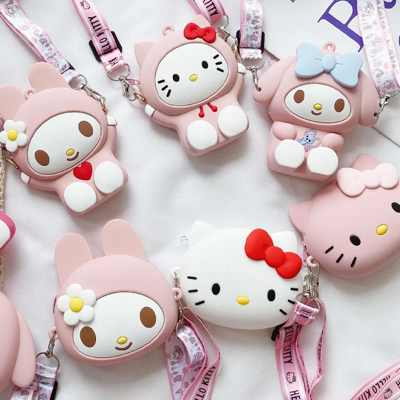 

Силиконовая сумка Kawaii Kitty мультяшная Милая Мелодия сумка-мессенджер для девочек уличная мини-кошелек для монет Портативный детский наплечн...