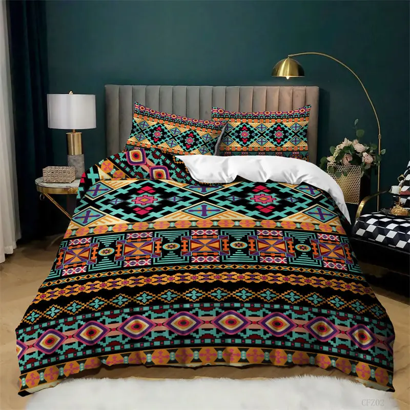 

Geometric Duvet Cover Fashion Bohemian Flower Bedding Set Microfiber Exotic Style Comforter Cover King Full Decor For Kids Adult