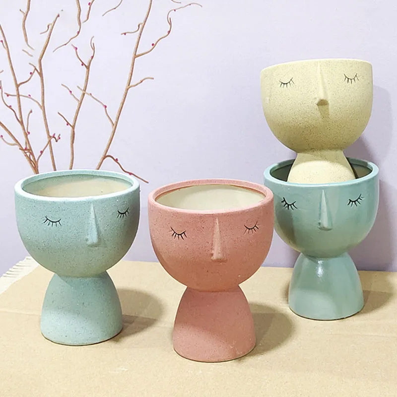 

Abstract Face Ceramic Flower Pot Cartoon Doll Basin Home Courtyard Decoration Succulent Potted Personality Figurine Handicrafts