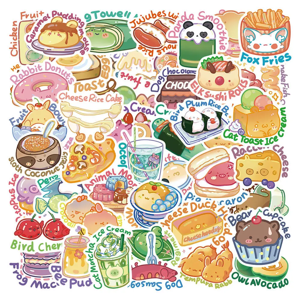 

50PCS Cartoon Food Graffiti Stickers Skateboard Fridge Guitar Motorcycle Luggage DIY Classic Toy Sticker Decal for Kid