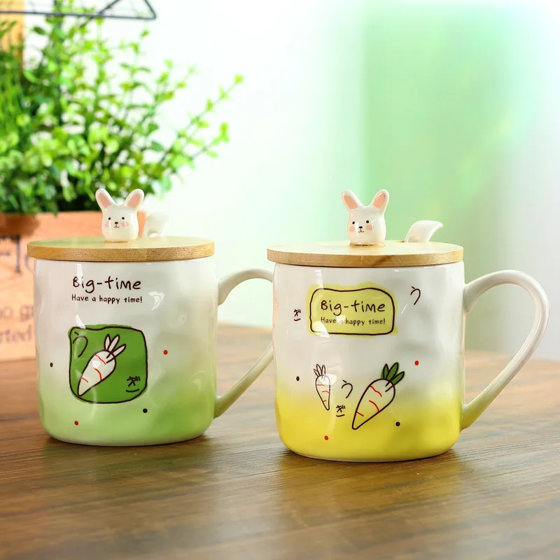 Керамические кружки в виде милого кролика с ложкой и крышкой креативная кружка