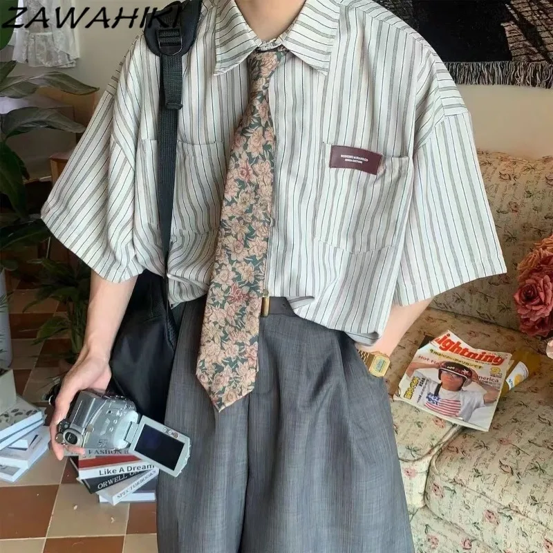 Женская винтажная блузка в полоску Повседневная Свободная рубашка японском
