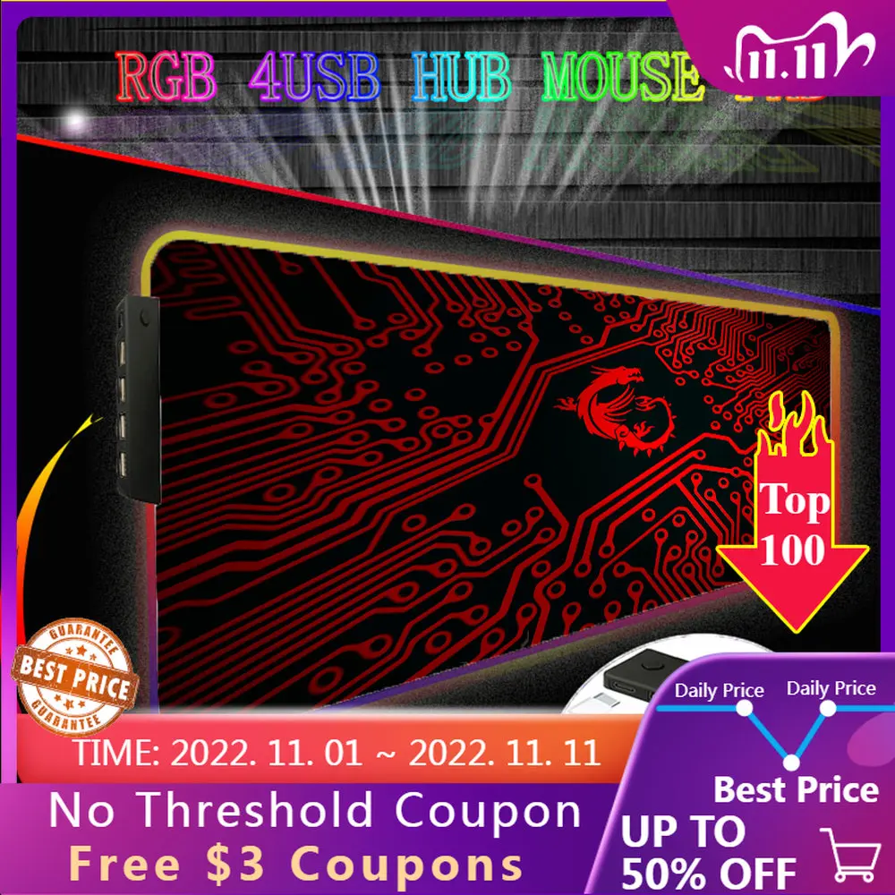 

Печатная плата Mairuige RGB USB C HUB подходит для ноутбуков, игровых аксессуаров, коврик для мыши, коврик для офисного стола, коврик со светодиодной ...