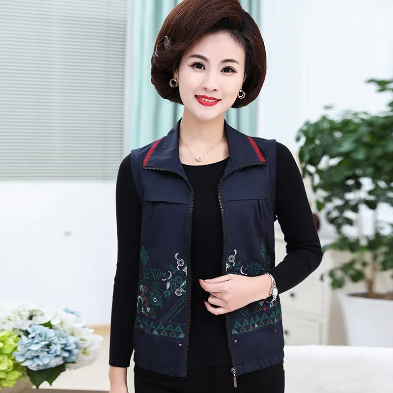 Spring Autumn Women's Clothing Middle-Aged Elderly Mother Short Vest New Waistcoat Female Sleeveless Slim Jacket Chaleco Mujer