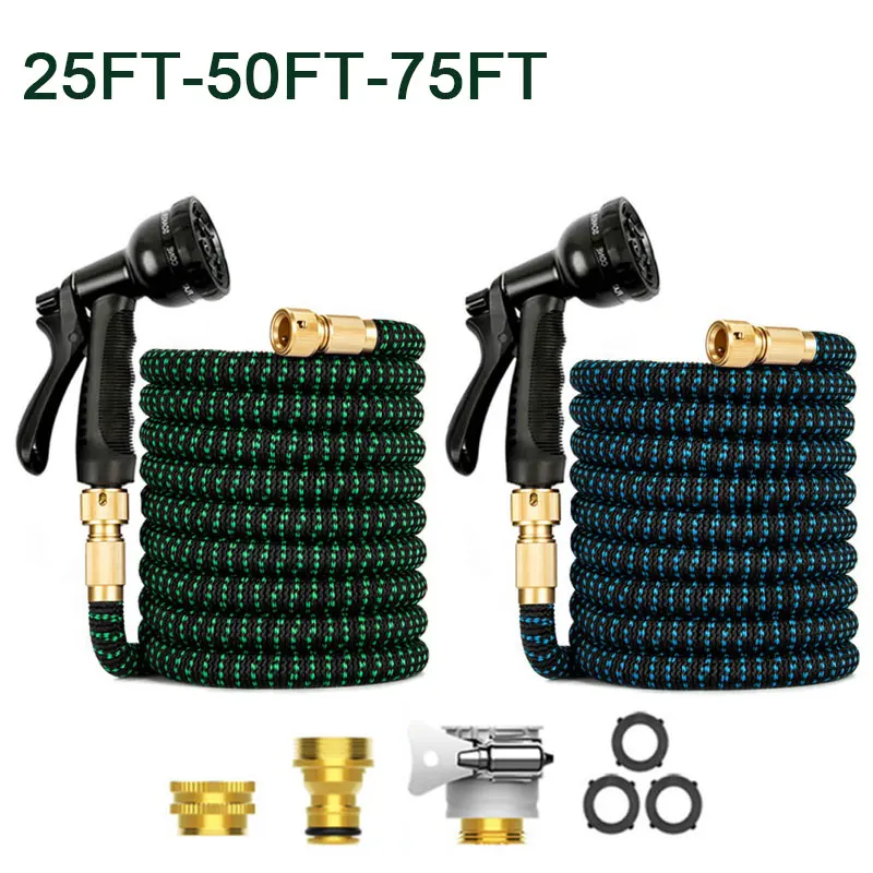 

25Ft-100Ft Expandable Garden Hose Pipe Upgraded Double Latex High Pressure Car Wash Hose Leak Proof Water Hose With Spray Gun