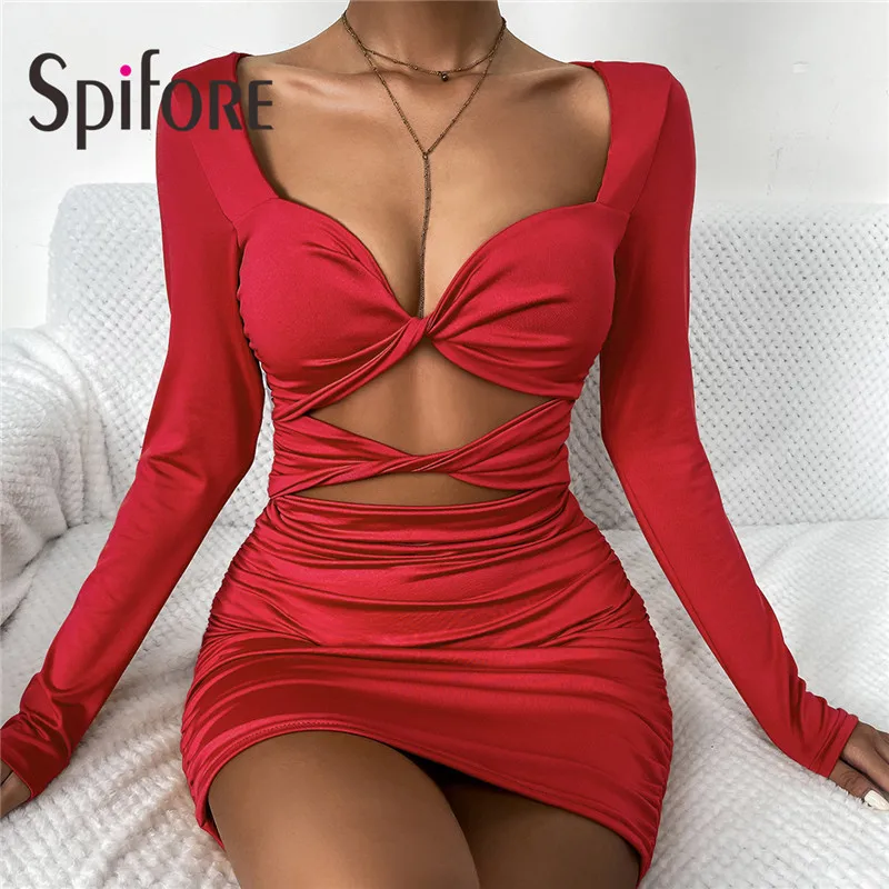 

Женское облегающее мини вечерние платье с длинным рукавом и рюшами