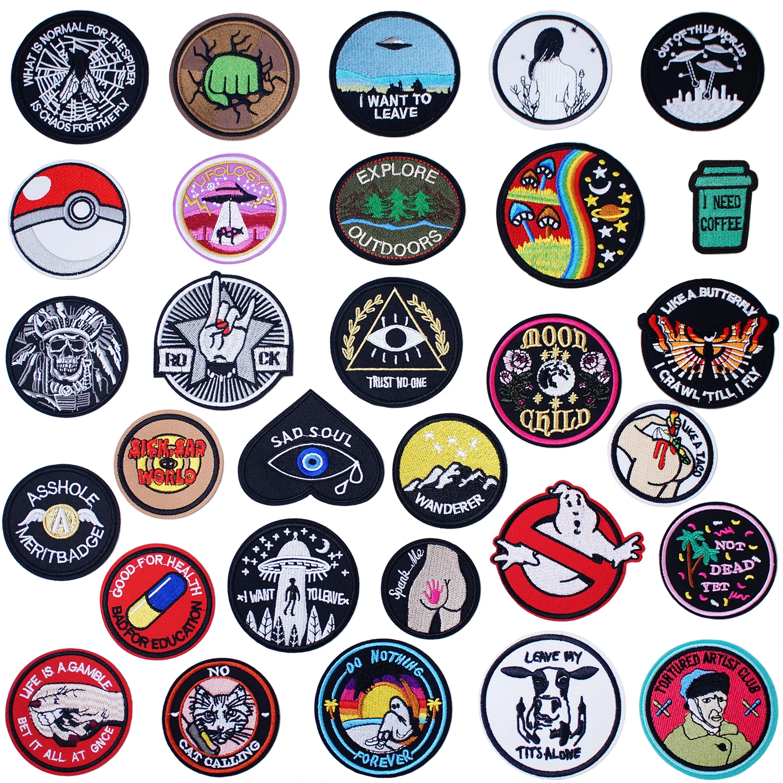 Круглая черная вышивка НЛО с помощью утюга, вышивка, тканая трикотажная одежда, рюкзаки, портновские украшения