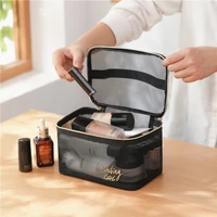 black mesh zipper cosmetic bag outdoor fashion women beauty wash kit make up case travel necessary toiletries organizer pouch