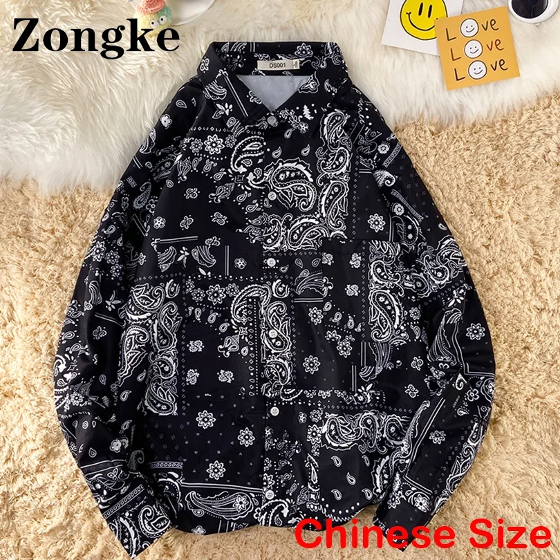 

Zongke Print Casual Shirts For Men Chinese Size 4XL Vintage Clothes For Men Shirt Long Sleeve Streetwear 2022 New Arrivals