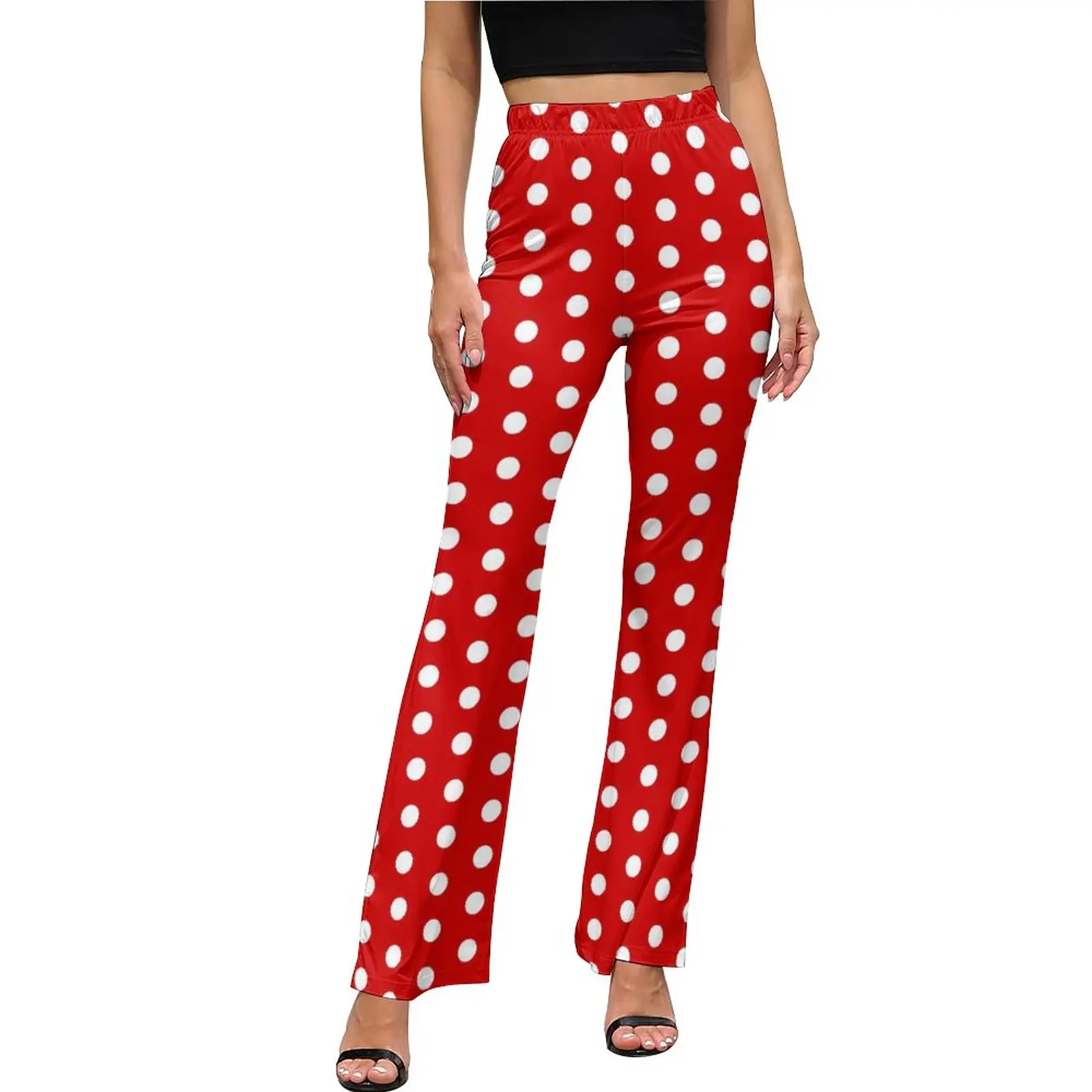 

Vintage Polka Dots Casual Pants Summer Red and White Classic Custom Flared Trousers High Waisted Slim Stretch Street Style Pants