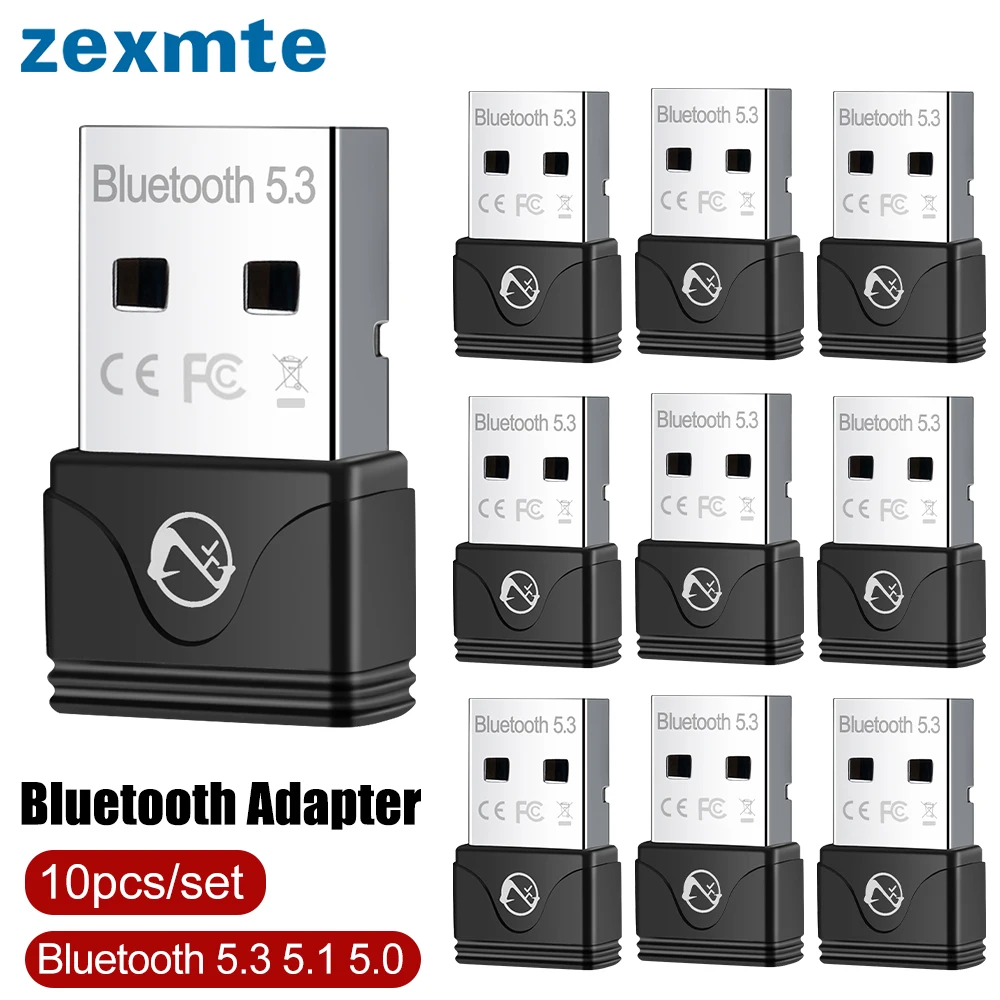 

Zexmte 10pcs USB Bluetooth Adapter Wireless Bluetooth 5.3 5.1 5.0 Dongle Transmitter Adaptador for Windows 8.1/10 Dropshipping