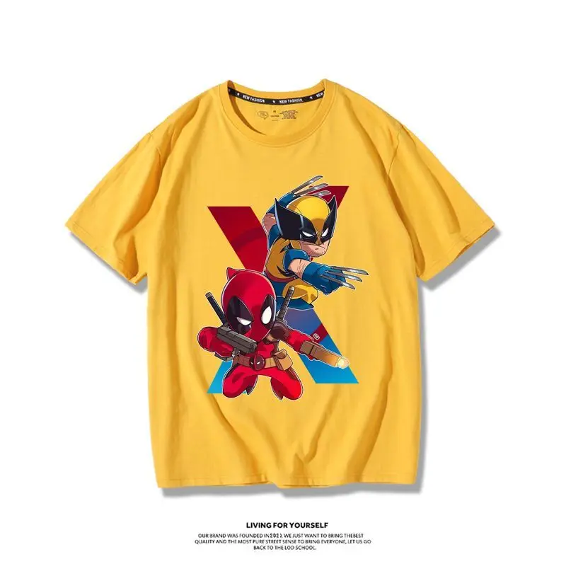 Летние мужские хлопковые топы для фитнеса с коротким рукавом и принтом Дэдпула 3