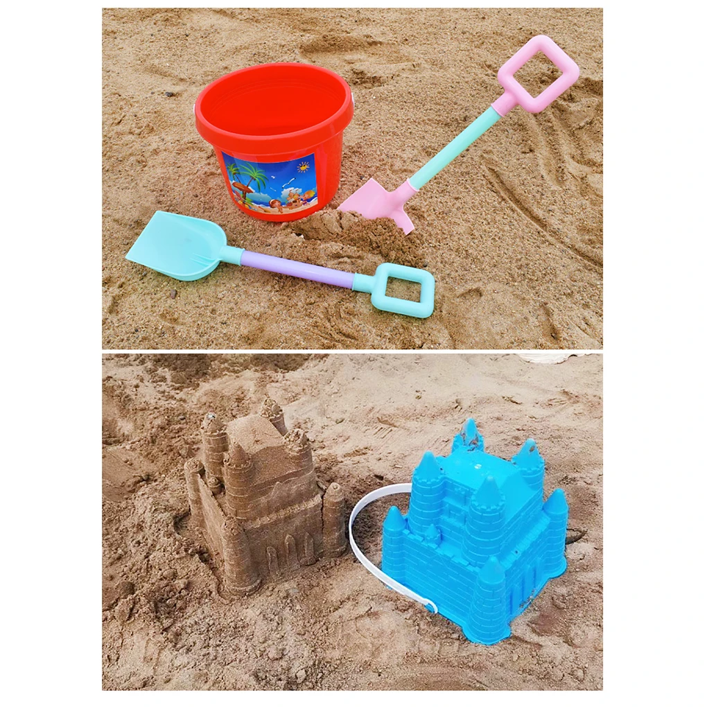 

5 Pieces Lightweight Beach Toys Bright Sand Toy Set Plastic Bucket Good Sealing Sifter Shovel Rake Kids Toddlers
