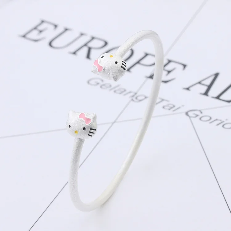 Браслет Hellokitty Cartoon из серебра с покрытием, милый котенок Kt Cat Baby, японская и корейская мода, матовый, простой в использовании.