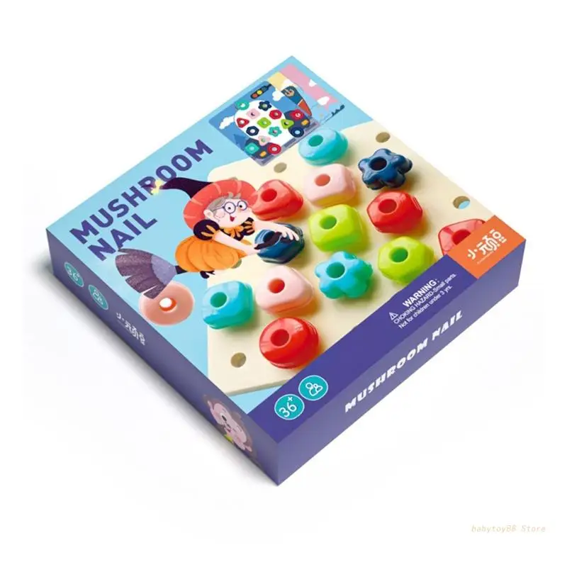 

Y4UD Shape Puzzle Pegboard shape Puzzle Kid Mushroom Nail Toy Montessori Educational Toy Lacing Beads Fine Motor Skills Toy