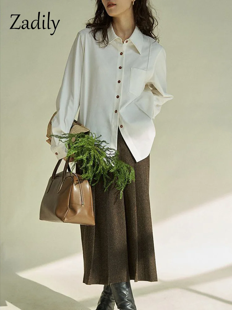 

Autumn Office Lady Patchwork White Shirt Women Korean Style Long Sleeve Loose Tunic Blouse Work Female Clothing Tops