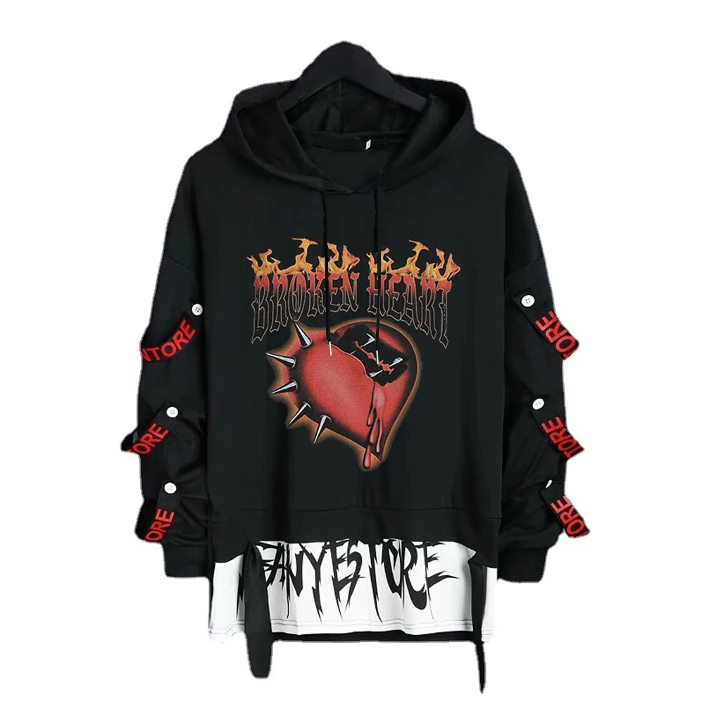 

Свитшоты со скелетом Y2k, одежда в готическом стиле, уличная одежда с лентами и буквенным принтом, лоскутные толстовки с длинным рукавом