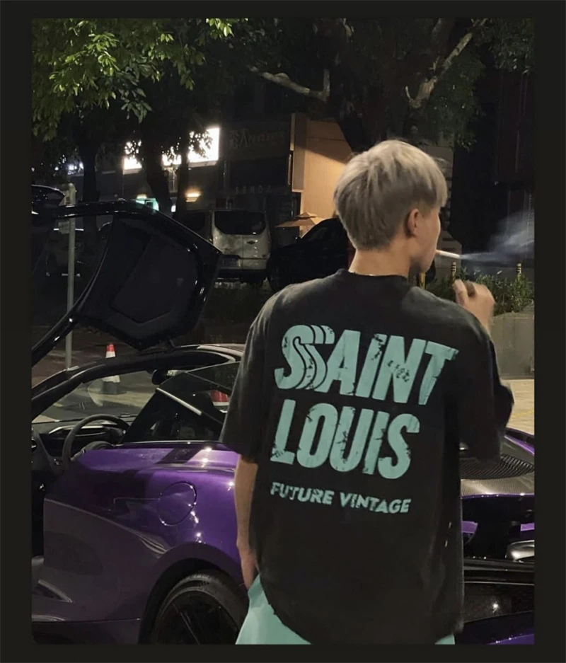 Винтажная хлопковая футболка SSSAINT LOUIS Y2k с коротким рукавом и круглым вырезом