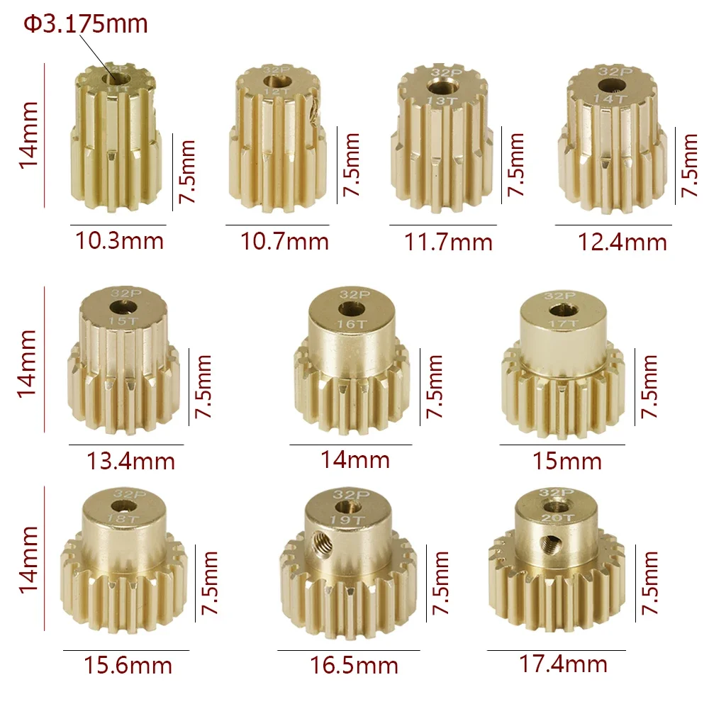 32P 3.175mm 7075 алюминиевый сплав мотор-редуктор 11T 12T 13T 14T 15T 16T 17T 18T 19T 20T шестерня для 1/10