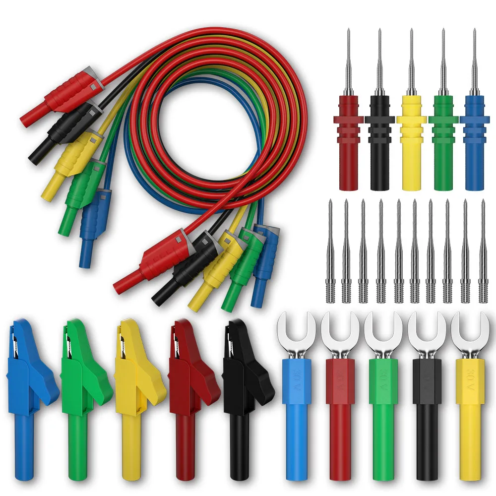 5 шт., комплект силиконовых тестовых проводов типа «банан», 4 мм, полностью изолированный, безопасный, штабелируемый штекер типа «банан» с зажимом типа «крокодил»