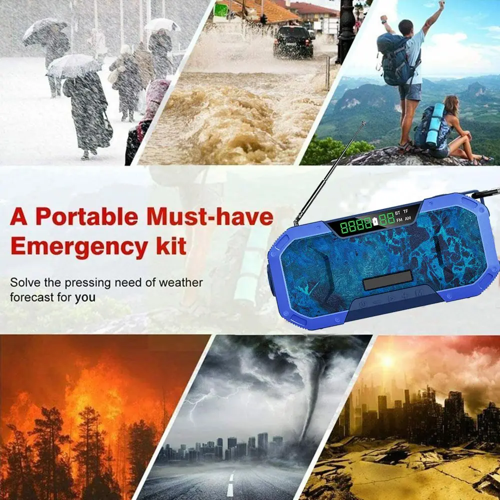 

Torch Weather Radio Reading Lamp USB Rechargeable Flashlight Radio 5000mAh Power Bank Hand Crank Emergency Radio