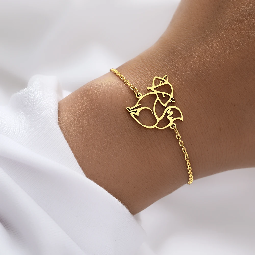 

Браслеты из нержавеющей стали, элегантная цепочка с подвеской в виде лисы и животного, модный браслет с подвесками для женщин, ювелирные изд...