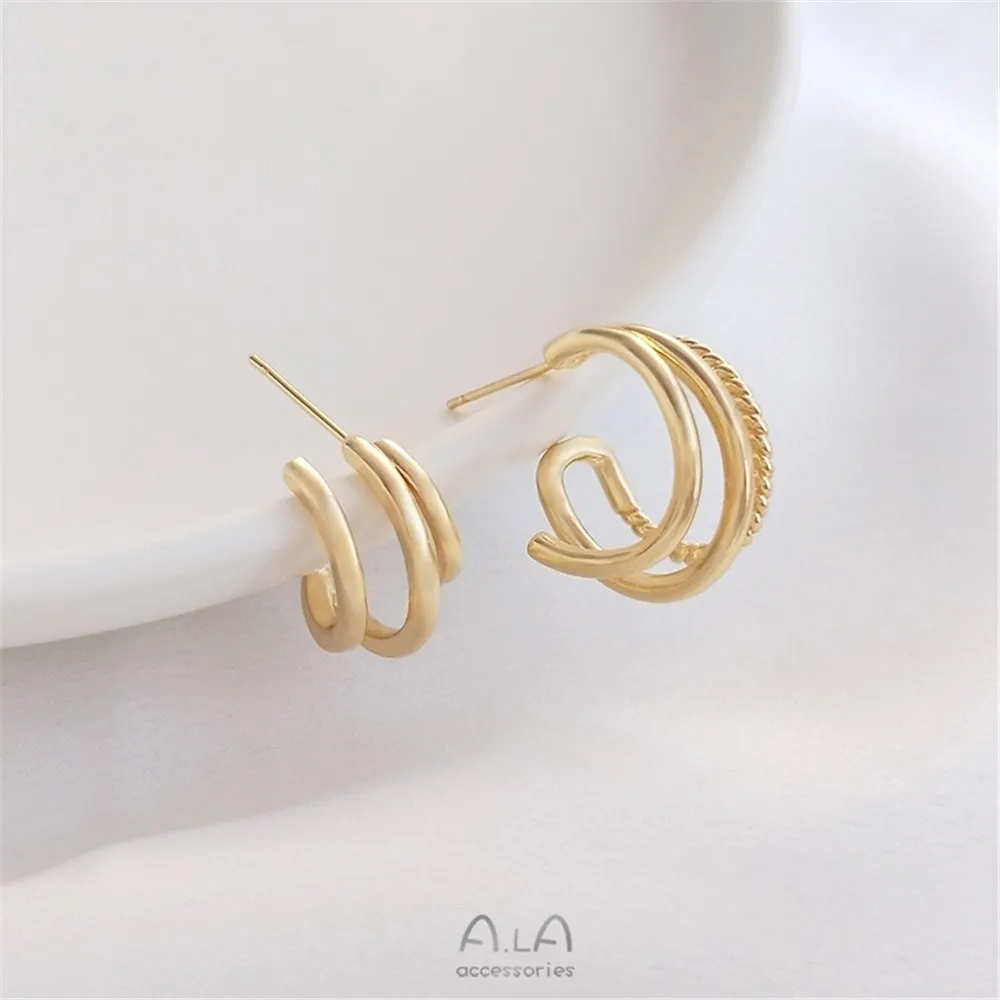 

14K gold-plated fashion three-ring earrings S925 silver needle C-ring earrings simple Japanese and Korean advanced sense earring