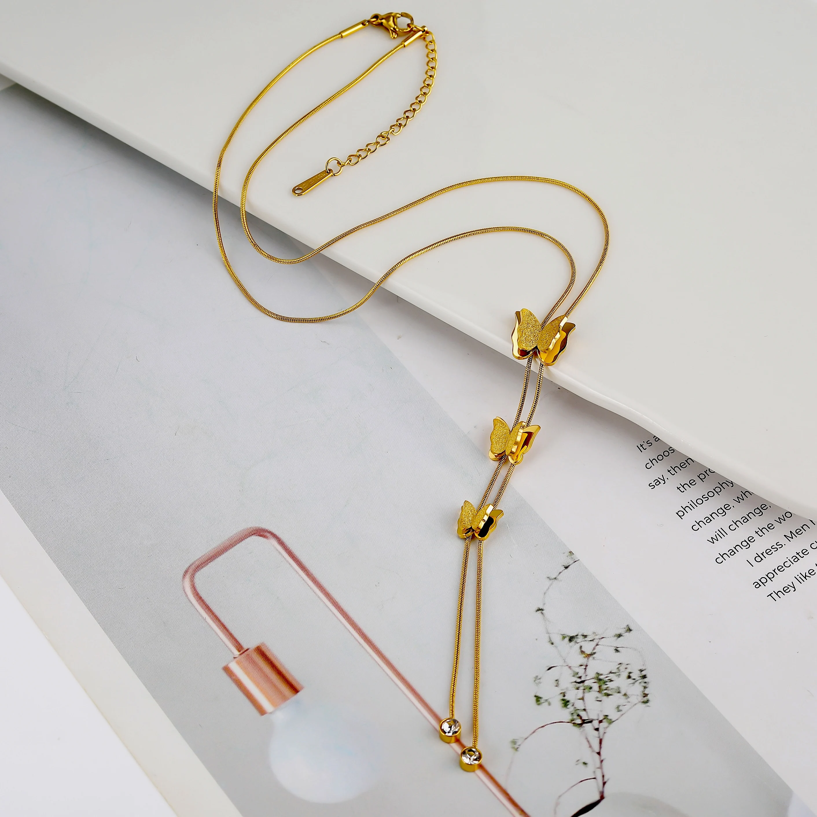 

Matte 3 Butterfly Tassel Zircon Neck Chain Girl Birthday Gift 18K Gold Plated Stainless Steel Butterfly Necklace