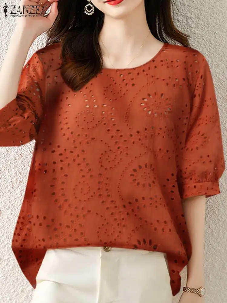 

Блузка ZANZEA женская с коротким рукавом, повседневный элегантный топ, пикантная туника с вырезами Вечерние Модная рубашка, лето 2022