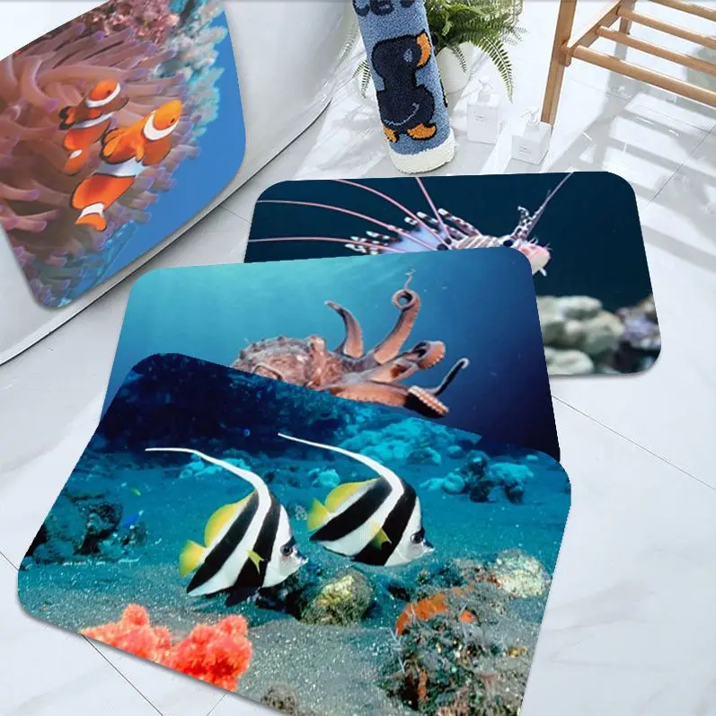 

Sea Creatures Bathroom Mat Rectangle Anti-slip Home Soft Badmat Front Door Indoor Outdoor Mat Household Carpets