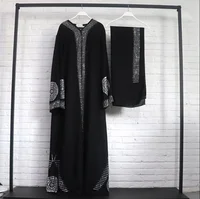 African Women National Clothing Large Swing Dress Muslim Style Long Sleeve Robe Fashion  Drill+Turban Birthday Party Dresses