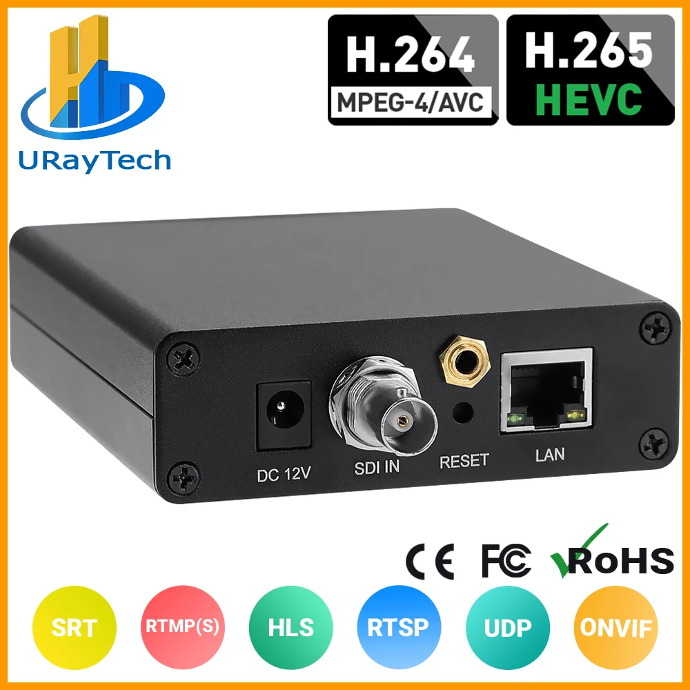 HEVC H.265 H.264 SD HD 3G SDI to IP Encoder Live Streaming Video Audio Encoder Converter with SRT HTTP RTSP RTMP UDP ONVIF HLS