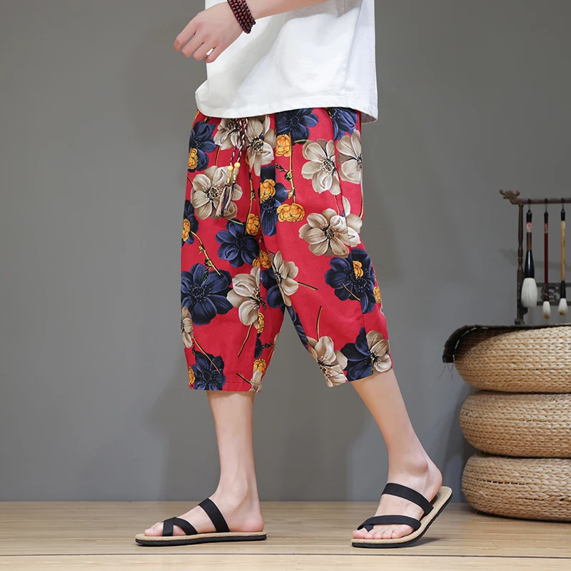Летние новые хлопковые и льняные укороченные повседневные шорты в китайском