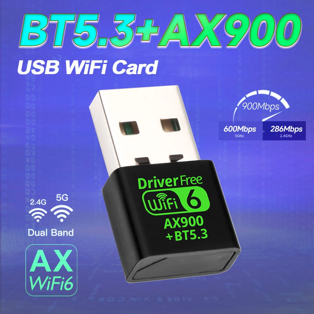 Фото AX900 WiFi 6 Bluetooth 5.3 2-в-1 USB-адаптер Wi-Fi, двухдиапазонный 2.4G/5.8G беспроводной WLAN-донгл, сетевой приемник без драйверов для ПК №2