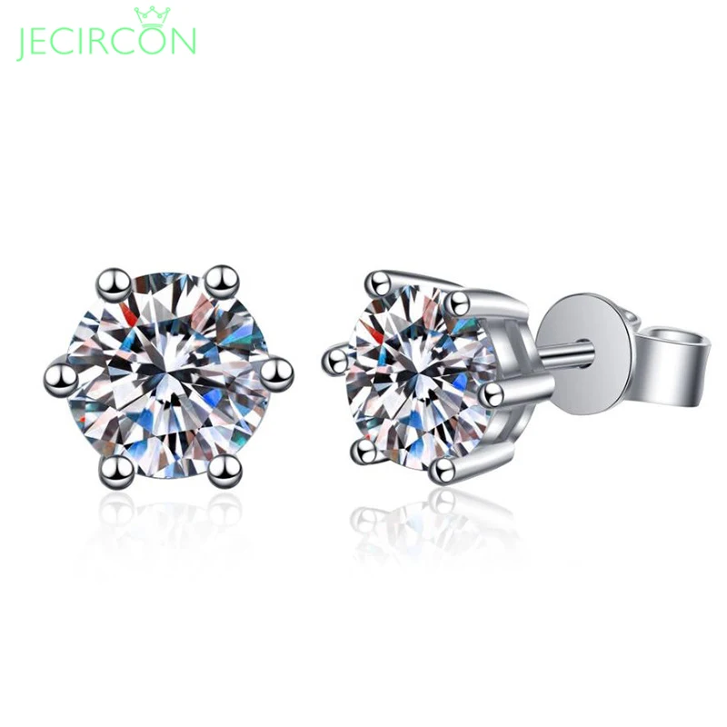 

JECIRCON 0.1-3 Carat Moissanite Earrings for Women Classic 6-Claw D Color Lab Diamond Ear Studs 925 Sterling Silver Fine Jewelry