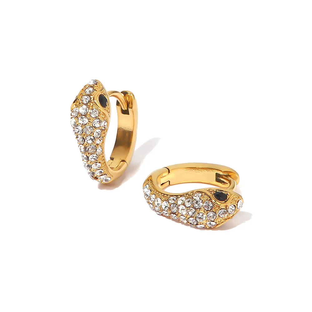 

Stainless Steel PVD 18K Gold Plated Tarnish Waterproof Rhinestoned Snake Head Earrings For Woman Jewelry Wholesale Trendy