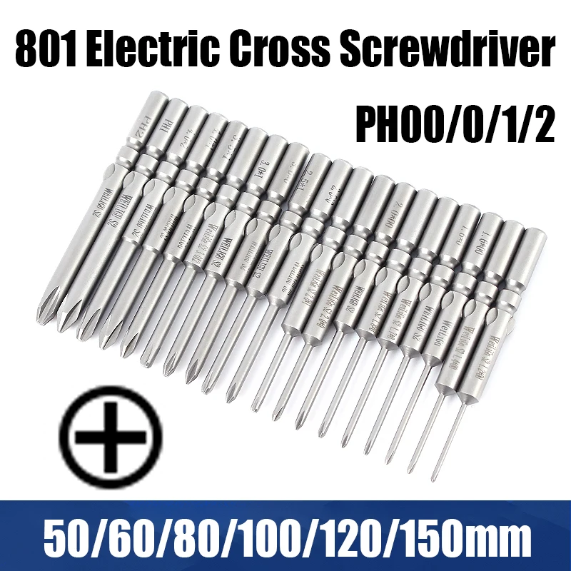 

50/60/80/100/120/150mm 801 Electric Cross Screwdriver Bit Set PH00/0/1/2 Impact Phillips Screwdriver Drill Bit 5mm Round Shank