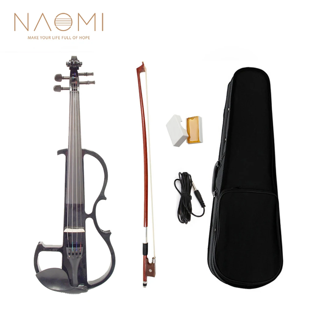 NAOMI Electric Violin 4/4 Violin Solid Wood Electric Silent Violin Black Solidwood Fittings Fingerboard Students Violin Fiddle