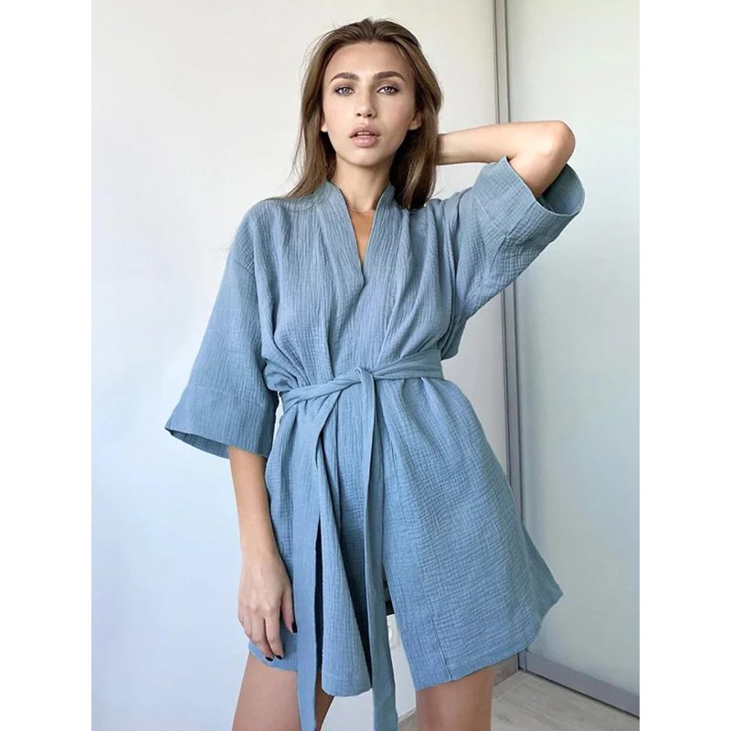 Bathroom Nightgown Black Gauze Cotton Robe Women's Pajamas Home Soft Sexy Bathing Short Robe Solid Color Forest Department