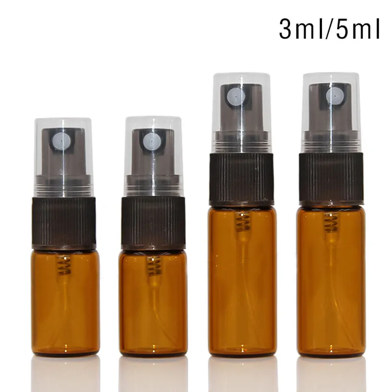 

3ml 5ml 10ml Amber Glass Spray Bottle With Black Fine Mist Pump Sprayer for Essential Oil Perfume Aromatherapy Bottle