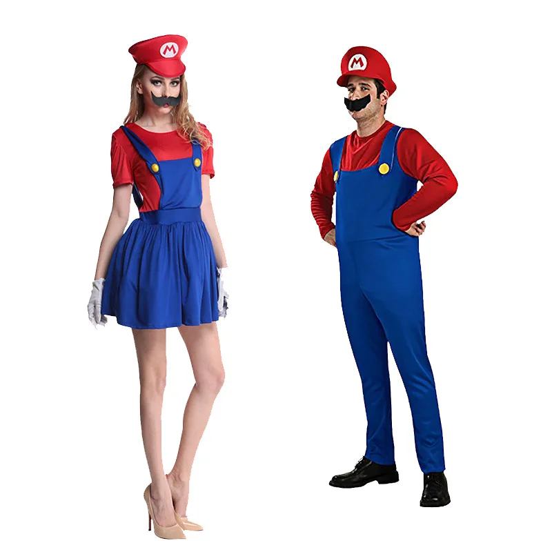Super Luigi Mari Brothers Costumes Cosplay Jumpsuit Mari LUIGI Bros Family Adult Kids Halloween Costume Fancy Party Dress Suit