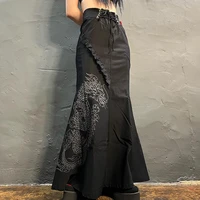 weiyao eyelet bandage high waist goth long skirts 2022 womens techwear dragon print chinese style black trumpet mermaid skirt