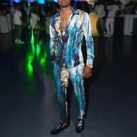 graffiti tie dye print suit mens clothing fashion long sleeve shirt pants 2 piece set oversized casual wear hip hop streetwear
