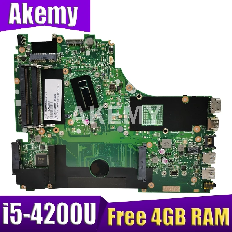 

Материнская плата Akemy X750JB для ноутбука ASUS X750, X750J, X750JN, K750JB, K750JN, материнская плата для ноутбука 100% дюйма, без радиатора 4GB-RAM