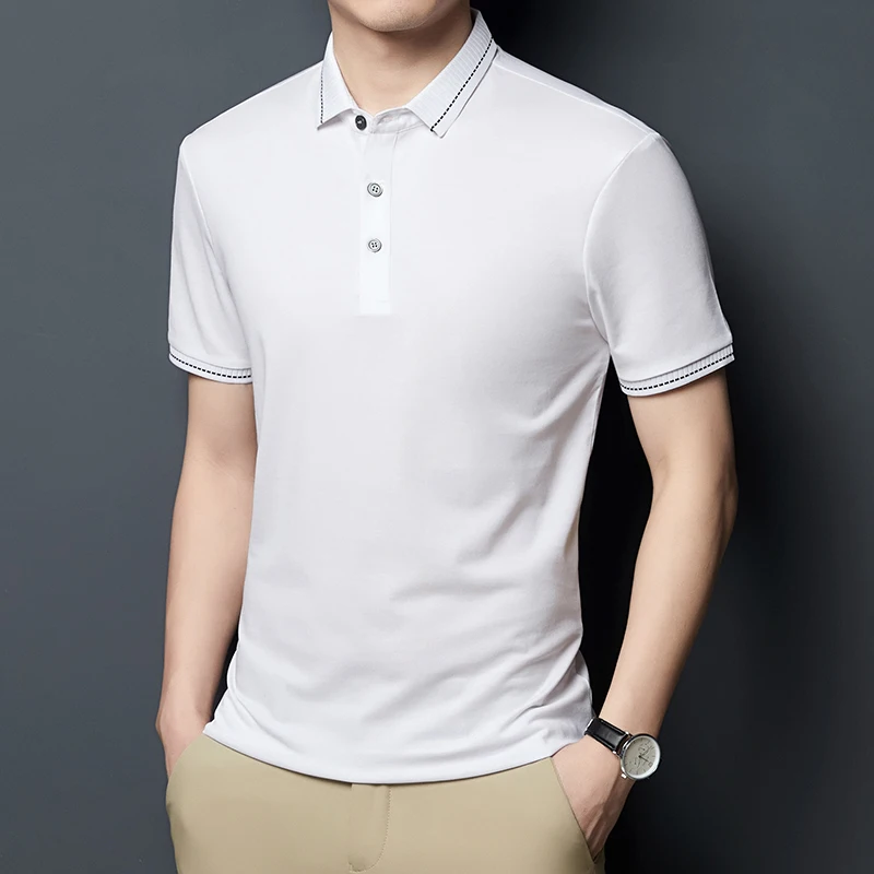 Мужская приталенная рубашка-поло с отложным воротником и короткими рукавами |