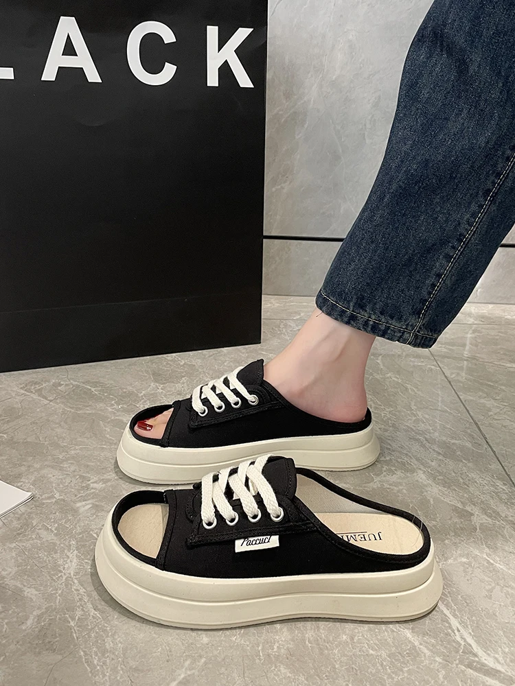 

Туфли женские на платформе, лоферы, сланцы, Искусственная резина, хлопок, плоская подошва, тапки, летняя обувь, 2023