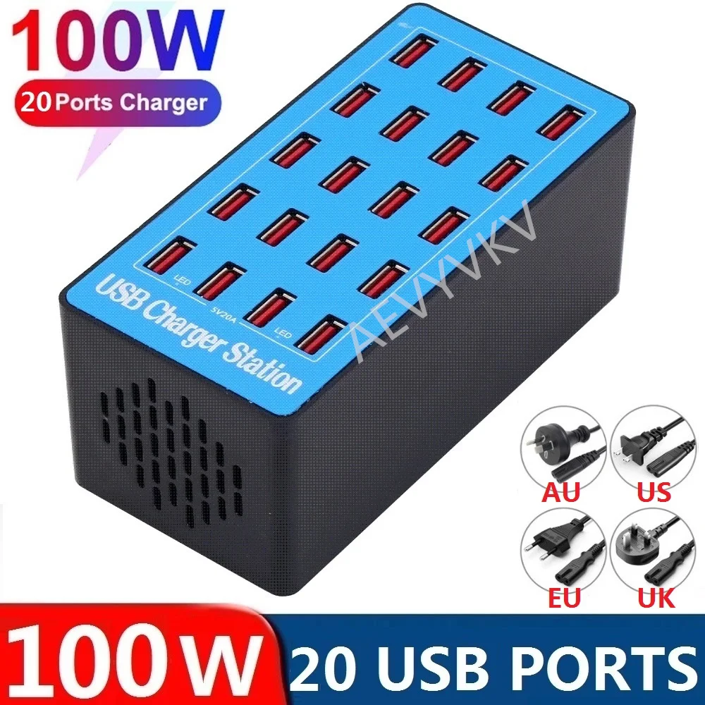

100W Multi 20 USB Ports Charger Fast Charger Phone Charge Multi USB HUB Charging Station Desktop Chargers for iPhone Samsung htc